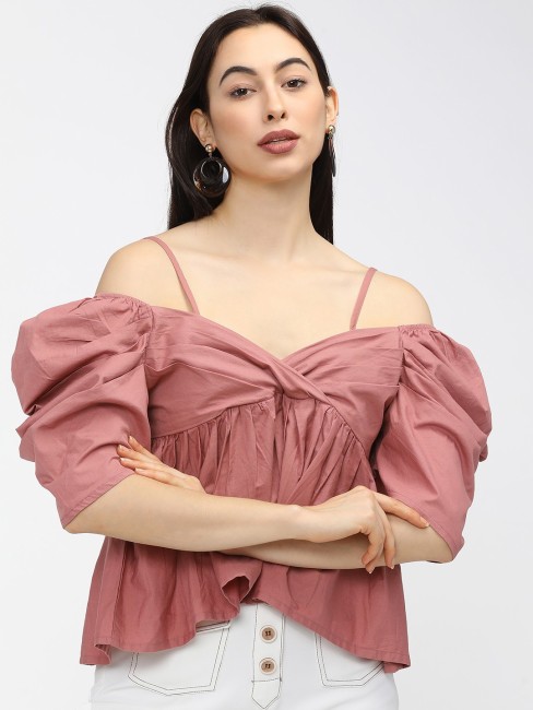 Buy WHITE OFF-SHOULDER COTTON BALLOON SLEEVE TOP for Women Online in India