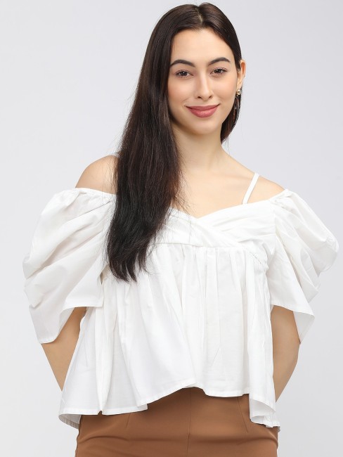 Buy WHITE Y2K CHOKER NECK OFF-SHOULDER TOP for Women Online in India