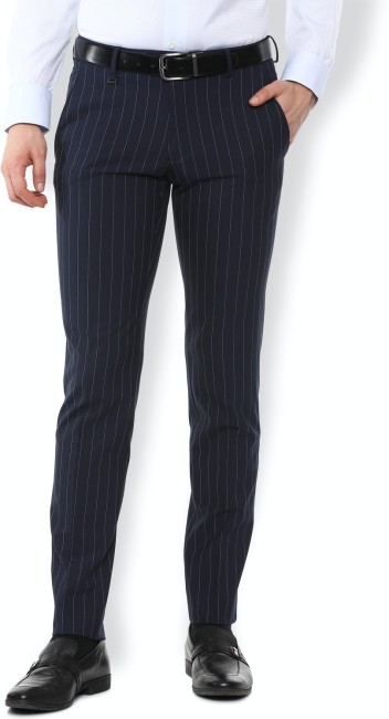 Buy Women Blue Pinstriped Formal Pants  Formal Trousers Online India   FabAlley