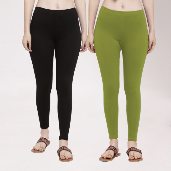 Indian Green Casual Wear Ankle Length Straight Fit Skin Friendly Ladies  Plain Cotton Leggings at Best Price in Delhi