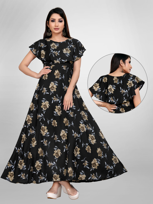 Black Color Party Wear Designer Gown With Belt :: ANOKHI FASHION