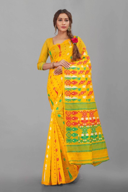 Green Handloom Dhakai jamdani Saree, Saree Length : 5.5 Meter, Pattern :  Embroidered at Rs 999 / Piece in Nadia