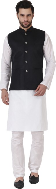 White kurta with outlet black jacket