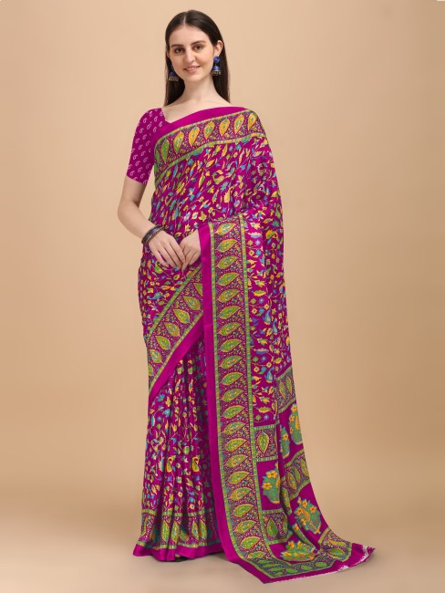 Buy Jaanvi fashion Women's Floral Printed Crepe Silk Saree with Unstitched  Blouse(Studio-Crepe-Pink) Online at desertcartUAE