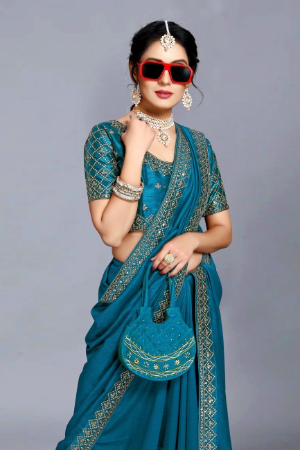CM - Royal Blue Colour Lichi Silk Saree - Silk Sarees - Sarees