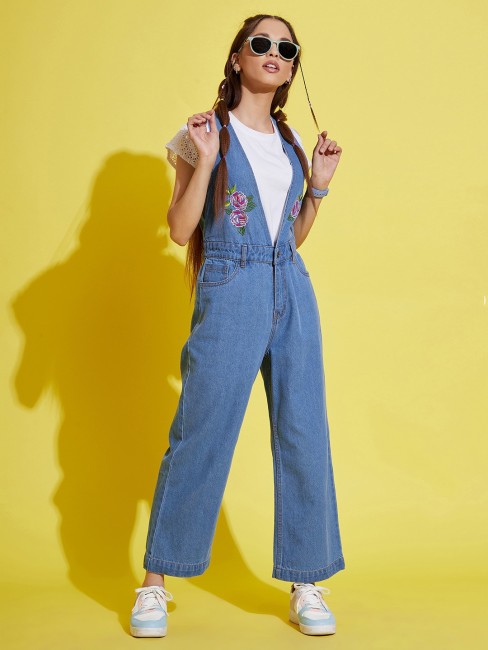 Collarless Jean Utility Jumpsuit for Women
