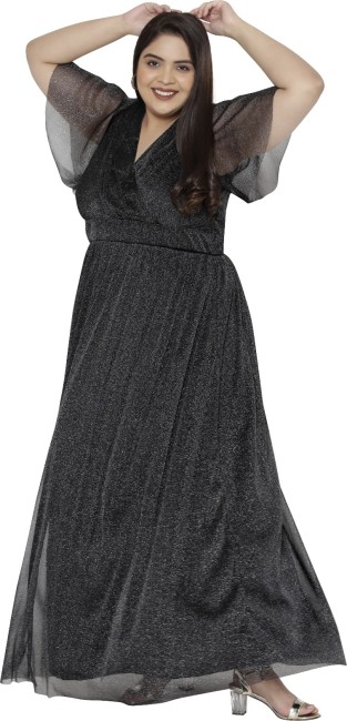 wild U Women Western Plus Size Casual Dress | Midi | Half Sleeve | Wooden  Button | Stylish & Trendy | (Black, Size : 3XL to 8XL)