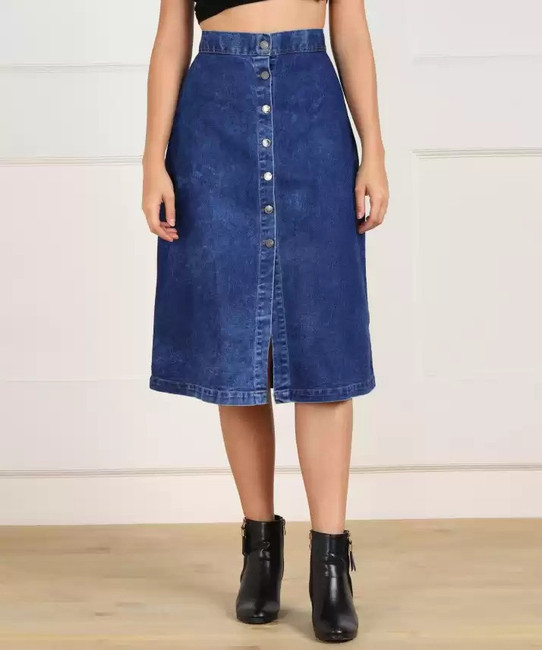 Knee length denim skirts online india shop
