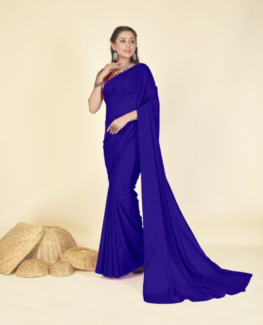 Flipkart plain saree on sale with designer blouse