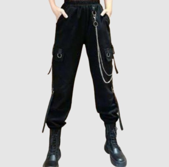 Women Wide Leg Pants Ripped Steampunk Cargos Straight Trouser Chain  Harajuku  eBay