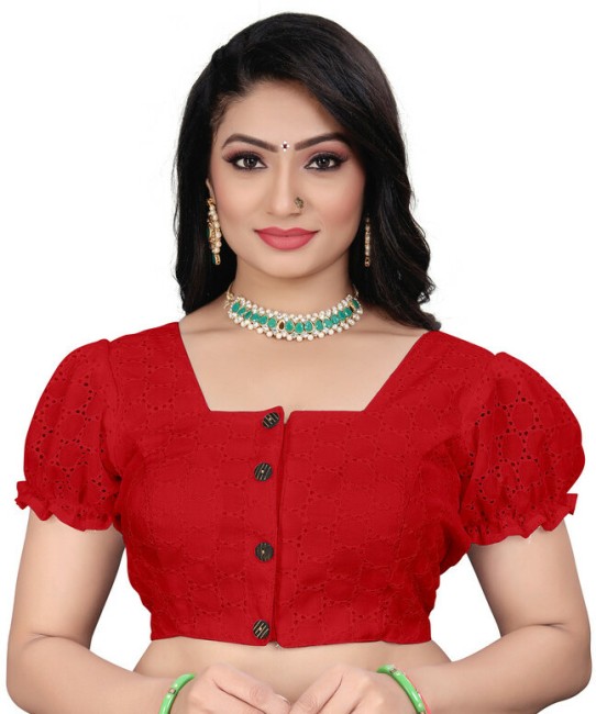 Red Deep Neck Blouse