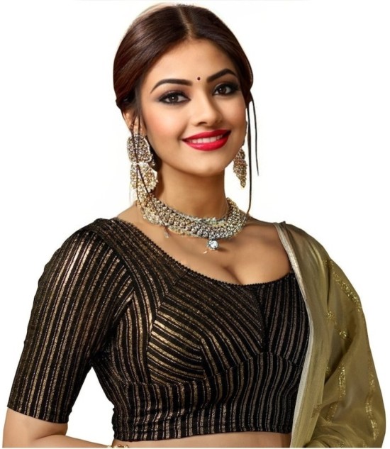 FIGURE'S DESIGNER Women's Silk V Neck Sleeveless Readymade Saree Blouse  Padded Unique String Design Indian Bollywood Festive Occasion Bow Tie (32,  Black) : : Fashion