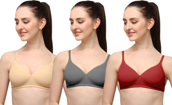 Featherline Pure Cotton Perfect Fitted Embroidered Non Padded Non Wired  Full Coverage Regular Women's Everyday Bras (Elastic Straps)
