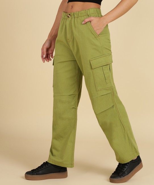 Womens Casual Cargo Pants with Zipper Pockets Regular Waist