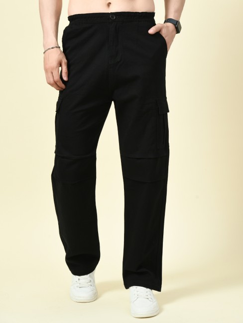 Men's Side Pocket Pencil Jeans Skinny Casual Hip Hop Denim Pants Angled  Cargo Trousers Joggers Black