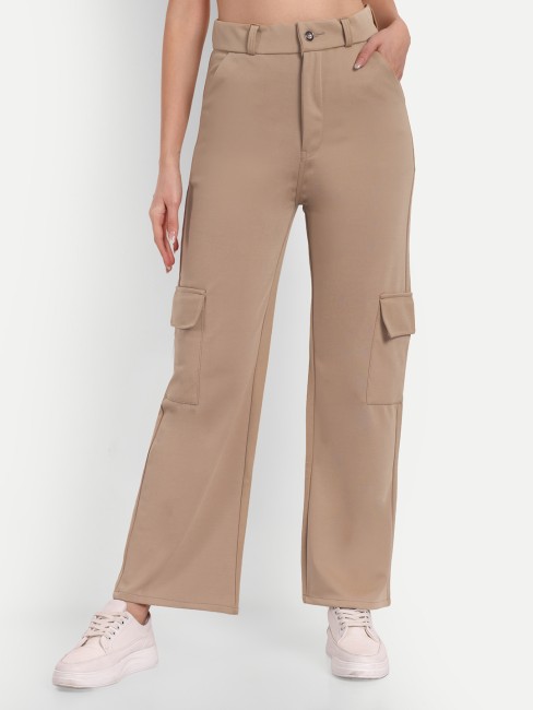 PullBear High Waisted Wide Leg Cargo Trousers In Beige  forumiktvasa