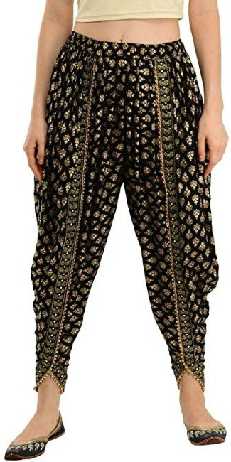 Ahalyaa Women Black Crepe Glitter Printed Kurta with Dhoti Pants
