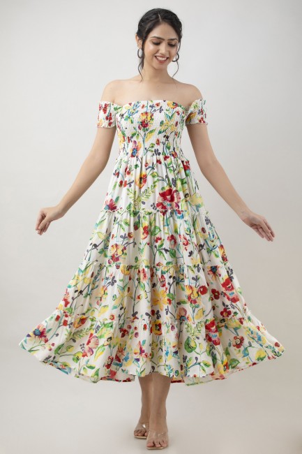 Buy Beige Vintage Garden OffShoulder Long Dress by Designer YAM INDIA  Online at Ogaancom