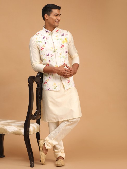 Kurta pajama with hot sale jacket white