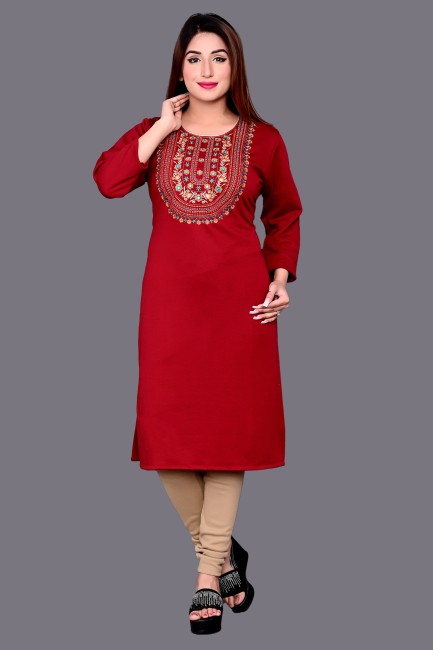 Buy Shereen Women Maroon Embroidered Woolen Kurti (L) Online at Best Prices  in India - JioMart.