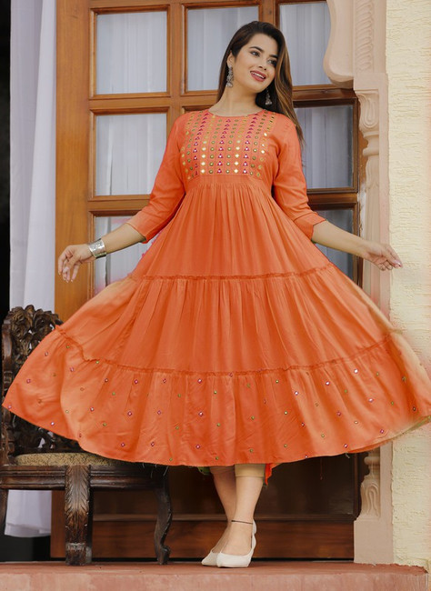Orange colour clearance anarkali dress