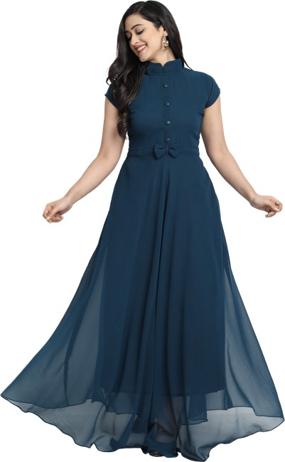 Buy Label D11 Women Georgette Maxi Anarkali Gown Dress (Beige, S) (SD) at  Amazon.in