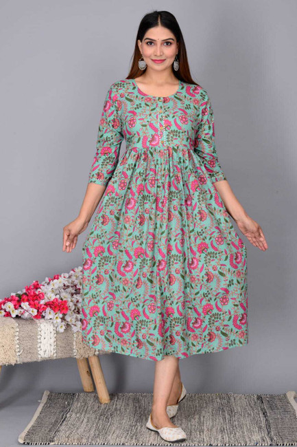 Pin by Rachana Durve on women fashion | Cotton long dress, Kalamkari  dresses, Casual frocks