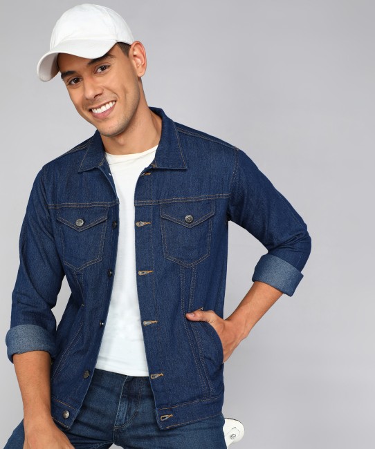 Dark blue jean hot sale jacket mens