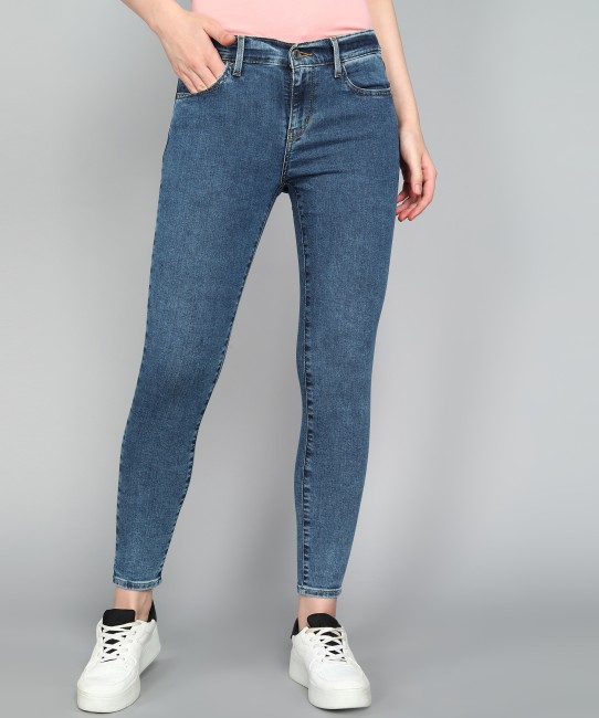 Buy SOLID BLUE HIGH-RISE BAGGY JEANS for Women Online in India