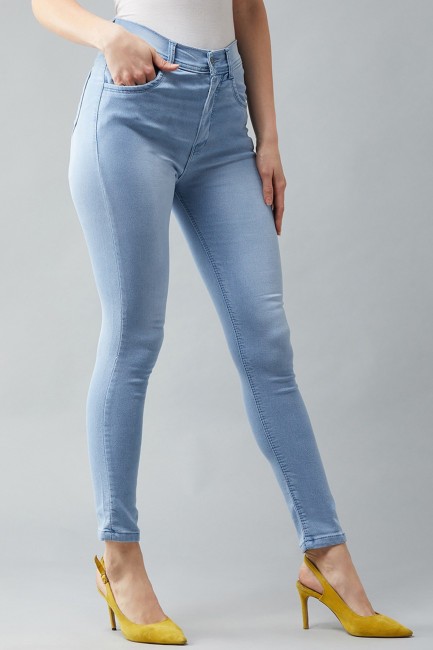 Buy Xpose Women Blue Check Skinny Fit High Rise Checked Treggings online