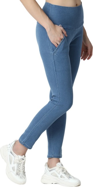 Casual High Waist Jeggings Blue False Jeans Elegant Leggings Women