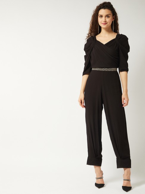 Black Button Down Jumpsuit with Pockets  SilkFred