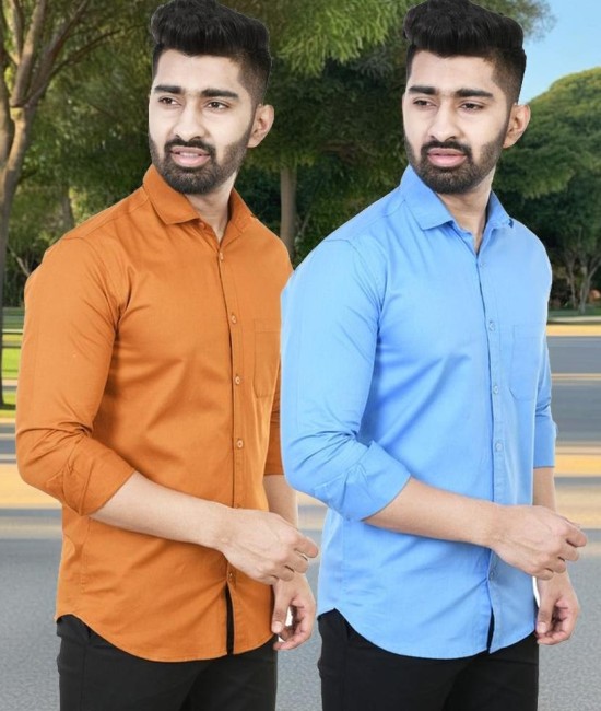 Buy Men Beige Slim Fit Solid Full Sleeves Casual Shirt Online