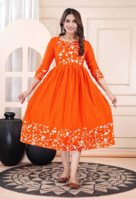 Orange kurtis outlet design