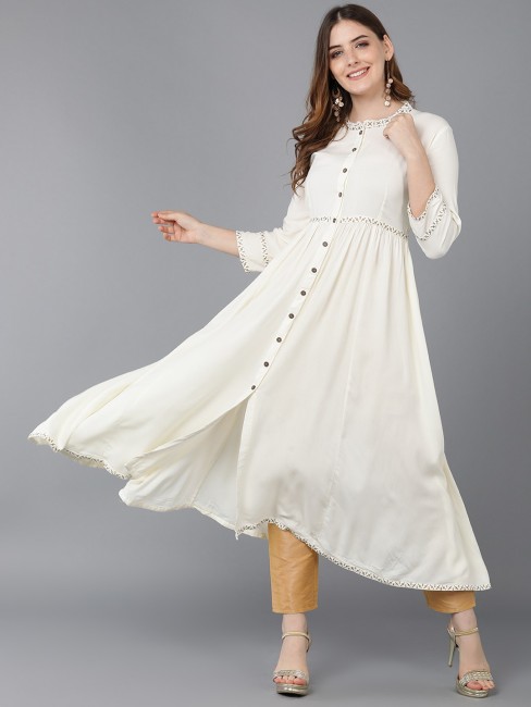 Buy Aishika Women's Kurti Long Shirt Collar Pure Cotton Side Slit