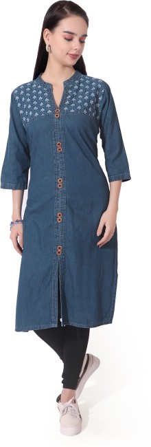 Buy S K ENTERPRISES Womens Latest Casual Design Long Denim Kurti with  Rolled Up Half Sleeve for Jeans  Churidar XXLarge Black at Amazonin