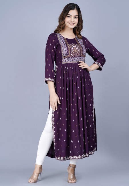 Mauve Chinon Embroidered Party Wear Kurti On Sale Upto 45 56 OFF