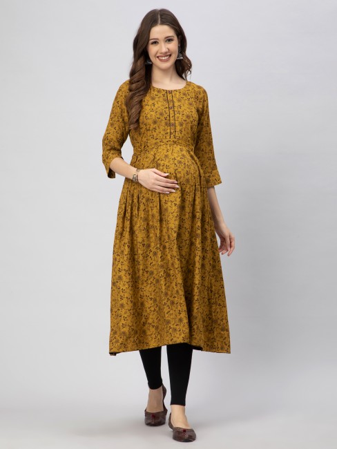 Buy Dark Yellow Printed Godget Dress & Tights Set Online - W for Woman
