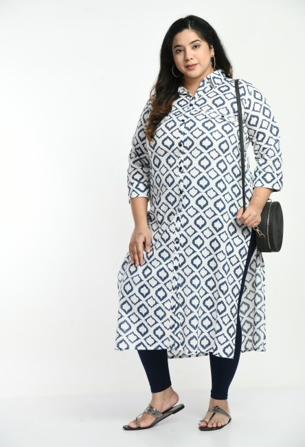 Buy AnjuShree Choice Women Stitched Cotton Kurti Kurtis for Women (M - 38)  Off-White - Black at