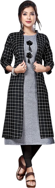 Buy Janasya Grey Printed A Line Kurta With Attached Jacket for Women's  Online @ Tata CLiQ