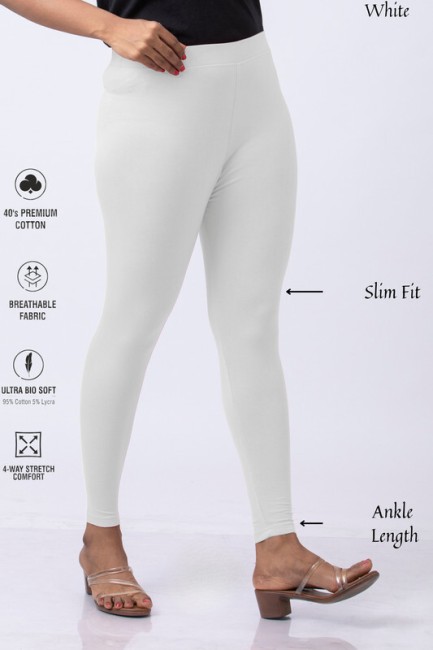Buy White Cotton Lycra Skin Fit Cropped Tights Online - Aurelia
