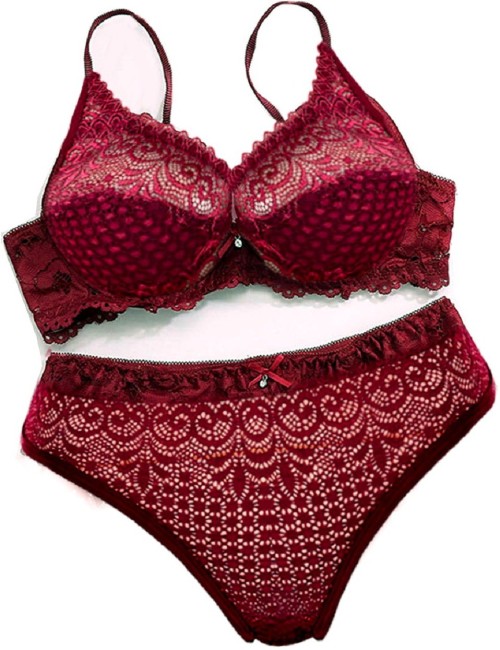 Buy online Maroon Mesh Panel Bra & Panty Set from lingerie for Women by  Fbar for ₹529 at 56% off