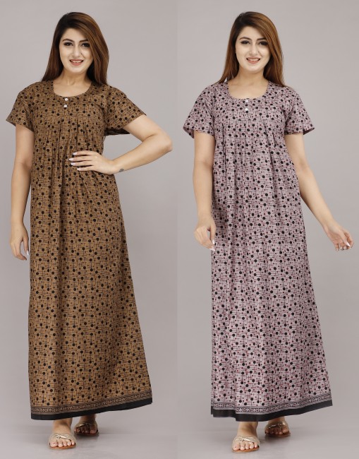 Shoppio India Women's Jaipuri Printed Soft 100% Cotton Indian Nighty For  Women & Nightgowns For Ladies Cotton Nighties XL Night Dress Pack Of 2 -  MultiColor, One Size, Multicolor, One size price