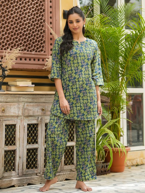 Navy Blue Printed Cotton loose fit jumpsuit – Sanskruti Homes