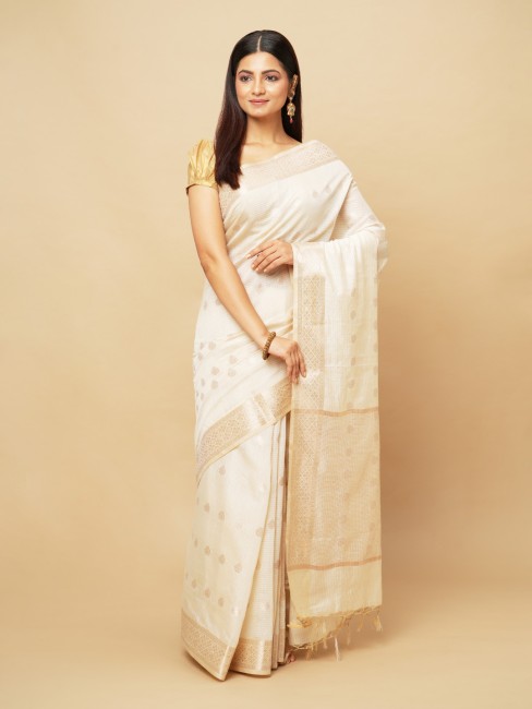 Buy BilloRani Solid/Plain Kasavu Pure Cotton White Sarees Online @ Best  Price In India | Flipkart.com