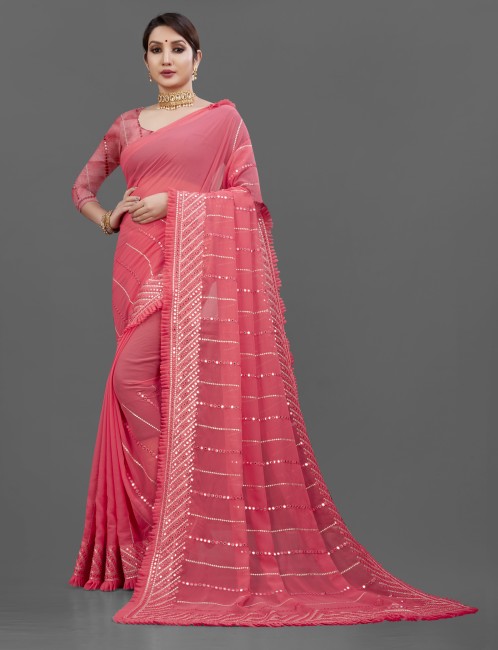 Handloom Purple Banarasi Georgette Saree with Silver Zari Work – WeaverStory