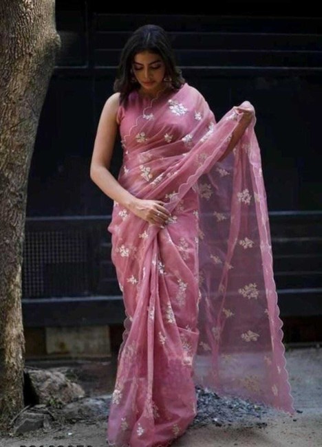 Vishal Prints Blush Pink Digital Print Georgette Saree With Fancy Bord