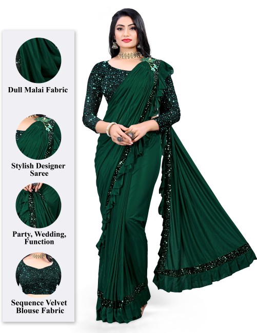 Plain saree with designer sale blouse flipkart