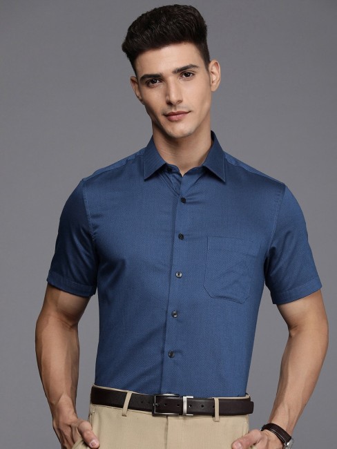 Buy Men Navy Classic Fit Print Half Sleeves Formal Shirt Online - 747925