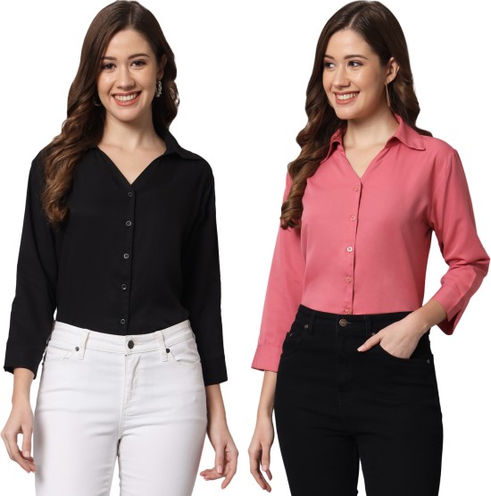 Women Slim Fit Solid Cotton Casual/Formal Shirts for Women Office Wear